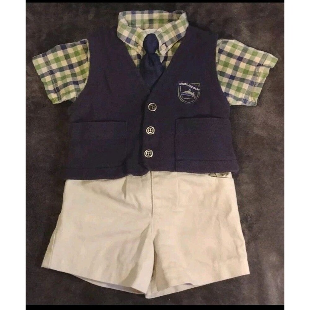Shirt Shorts Vest Tie 12 month 1990s Boys Baby Beluga outfit Set 4 piece
